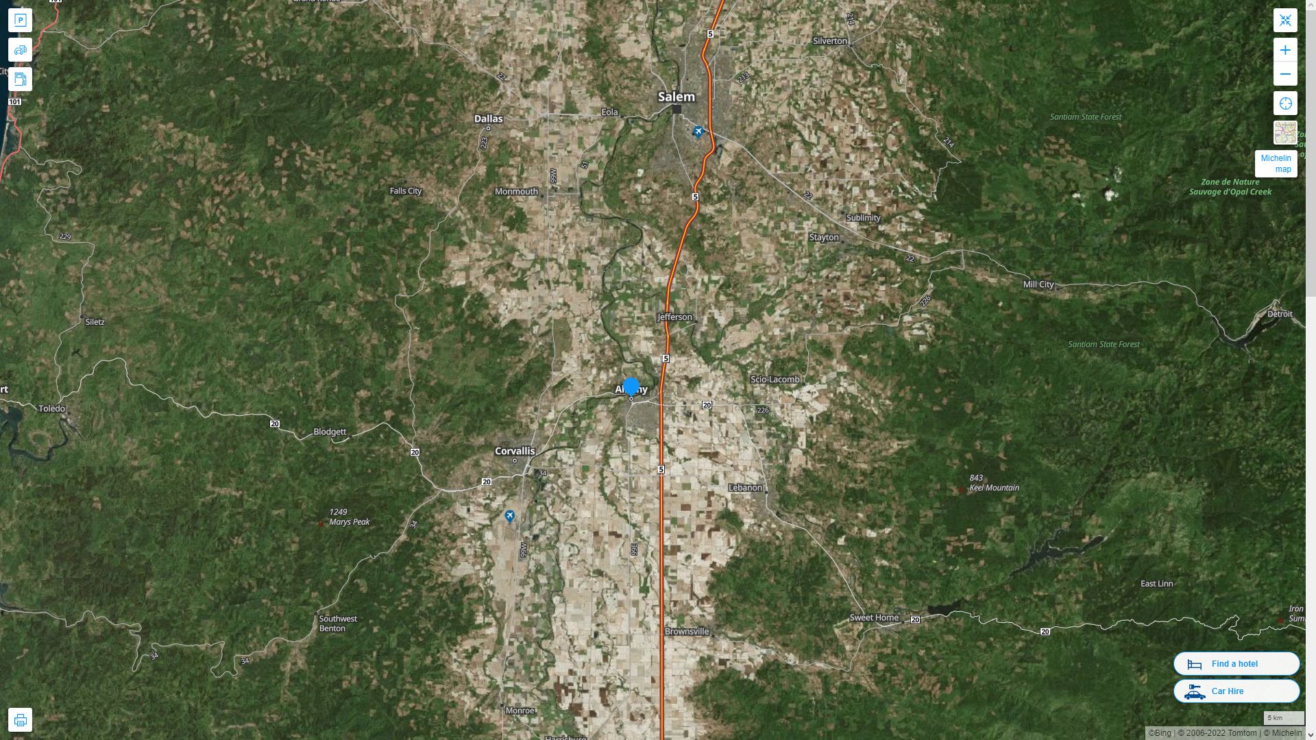 Albany Oregon Highway and Road Map with Satellite View